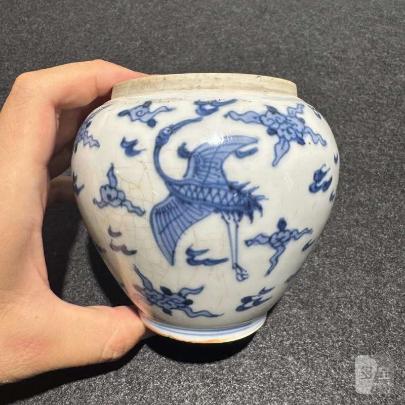 明成化 青花云鹤纹盖罐 - 图5